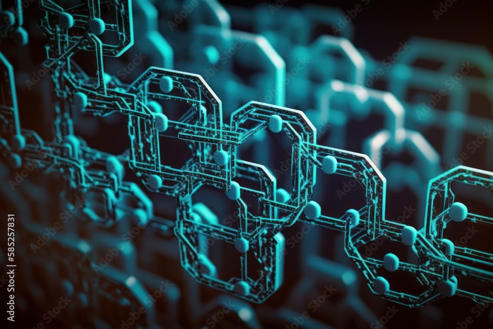 Poster abstract digital chain or circuit. blockchain concept. ai generated