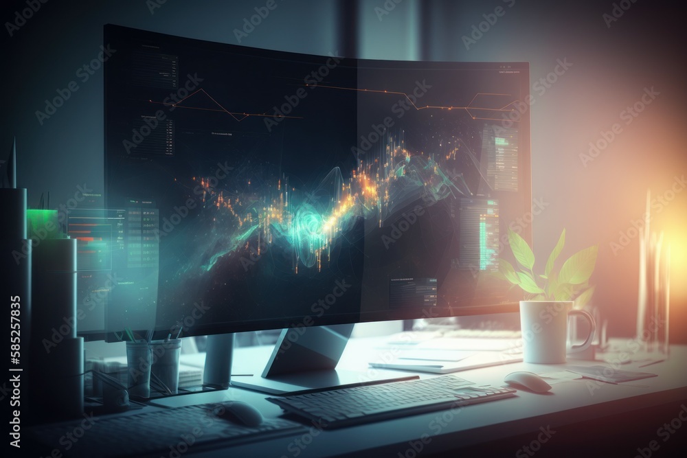 Aufkleber computer monitor with analytical data visualization. ai generated, human enhanced
