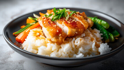 Fototapeta na wymiar Savory Fish Fillet with Rice and Veggies - A Perfect Meal Combination