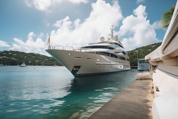 Large luxurious yacht docked in the Caribbean, high quality generative ai