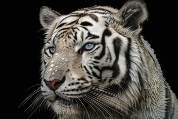 Fototapeta na wymiar White wet tiger close up. AI generated, human enhanced