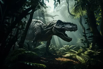 Keuken spatwand met foto Majestic dinosaur in a fantasy landscape. AI generated, human enhanced © top images