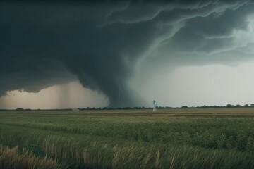 Fototapeta na wymiar Tornado Over Field generative Ai