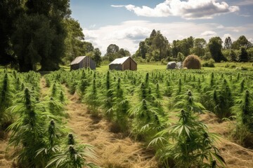 Fototapeta na wymiar Cannabis plants on a farm plantation, high quality generative ai
