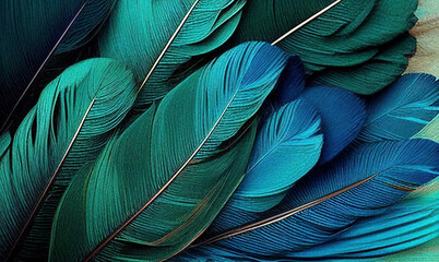AI-Generated Overlapping Blue and Greenish-Blue Feather Pattern for Background