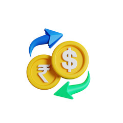 3d illustration of indian rupee currency exchange us dollar