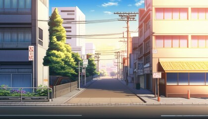 street in the morning anime background