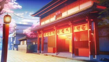 chinese temple entrance anime background wallpaper