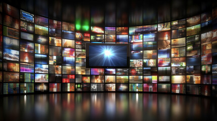 Television streaming, multimedia wall concept Generative AI
