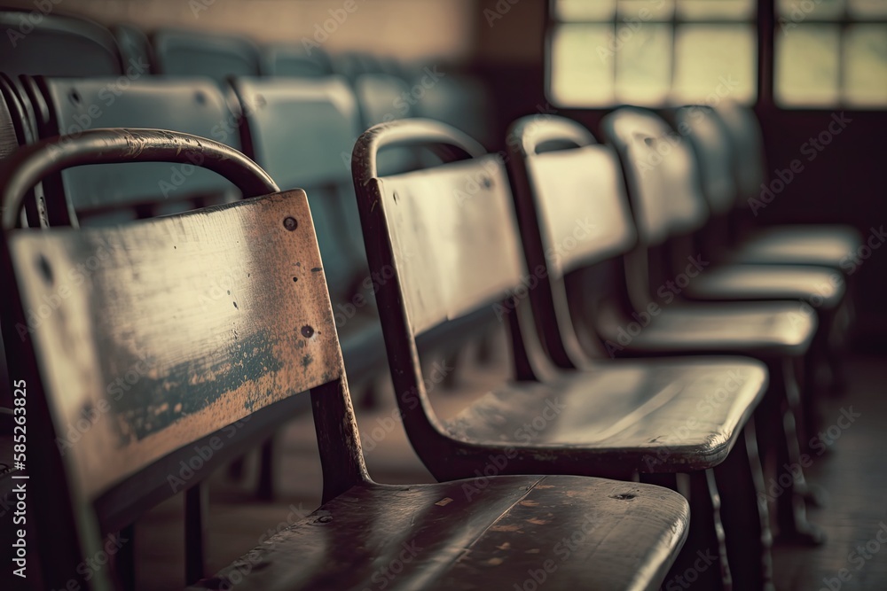 Poster rows of chairs in an old lecture room. generative ai
