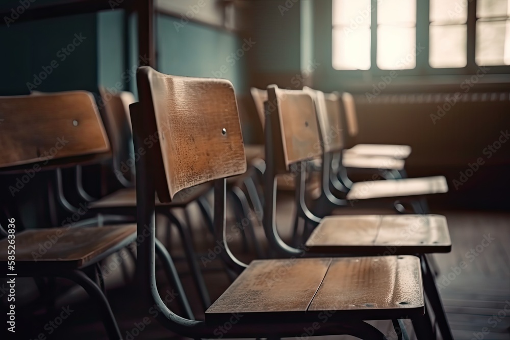 Poster rows of chairs in an old lecture room. generative ai