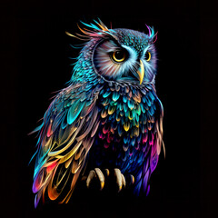 owl on a blue background Fly - Created with Generative AI Technology
