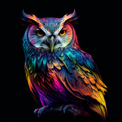owl on a blue background Fly - Created with Generative AI Technology
