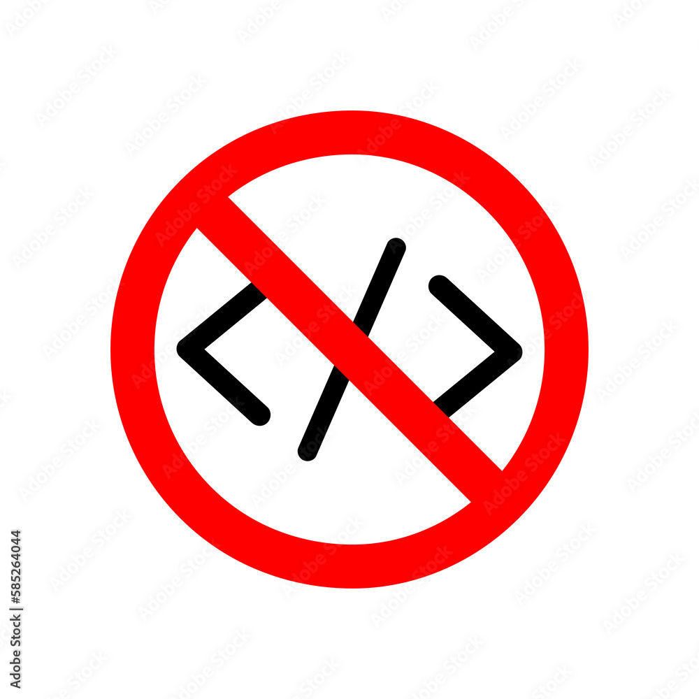 Poster no script coding icon. illustration style is a flat iconic symbol inside red crossed circle on a whi