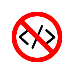 No Script Coding icon. Illustration style is a flat iconic symbol inside red crossed circle on a white background..eps