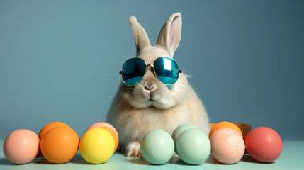 easter bunny with sun glasses with easter eggs