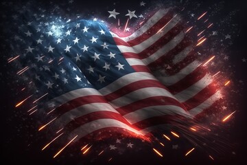 USA Flag with Fireworks. Generative AI	
