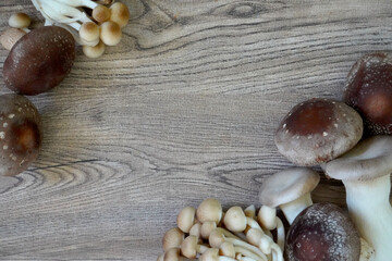 ３種類のキノコの背景画/コピースペースあり