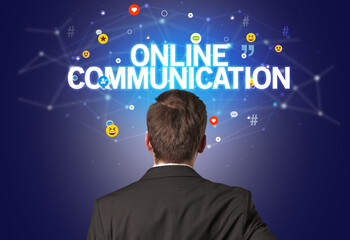 Rear view of a businessman, social media concept