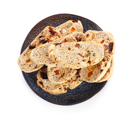 Plate with delicious biscotti cookies isolated on white background