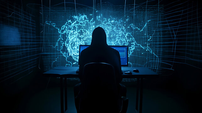 Nachts am Computer - Hacker Wallpaper - Cyber Welt Illustration - Ai-Ki generiert