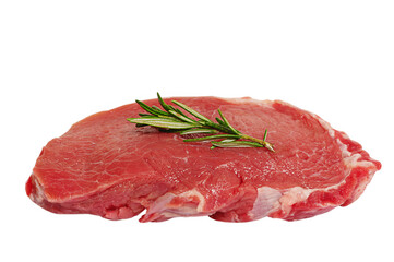 Raw fresh beef steak isolated on white background. Meat with rosemary.