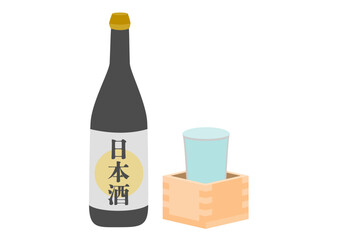 日本酒の入った瓶と升酒のイラスト
