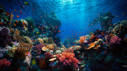 Naklejka na ściany i meble midjourney generated image of a beautiful underwater world