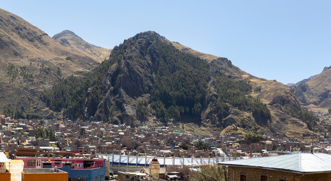 HUANCAVELICA, PERU - JUNE 27, 2022: Panoramic view of the San Cristobal mountain or also called the Se&ntilde;or de Soltera mountain located in the city of Huancavelica.