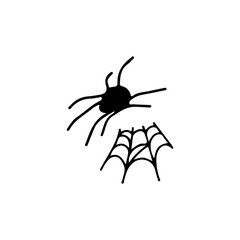 vector doodle illustration of spider and web