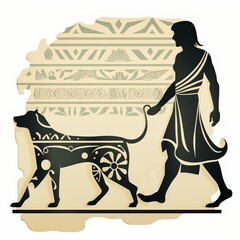 Minoan art sketch a man walking with a dog