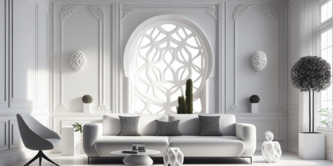 white apartment background with contemporary design. Modern interior design. Generative AI