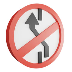 3D render no lane change sign (left) icon isolated on transparent background, red mandatory sign