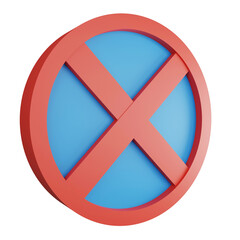 3D render no stopping sign icon isolated on transparent background, red mandatory sign