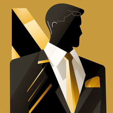 Businessman illustration with black and gold colors, wealthy and rich, generative AI