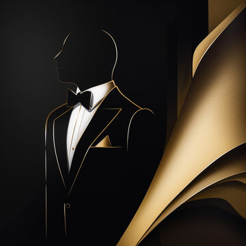 Outline of a businessman in a black and gold suit, wealthy and luxurious, generative AI