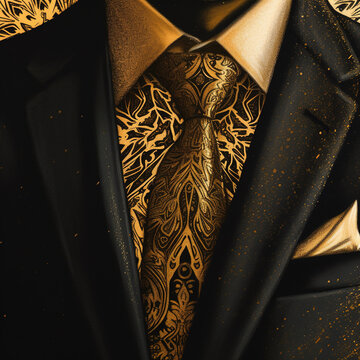 Black and gold suit closeup, generative AI