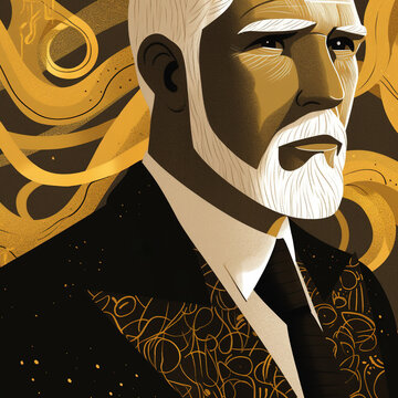 Portrait of a businessman in a suit and tie, black and gold colors, generative AI
