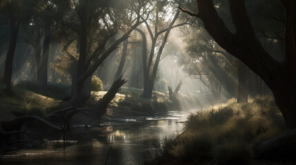 The Calm of Light and Shadow: A Tranquil Natural Landscape created using generative ai
