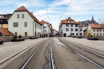 View at Schlösserstraße in Erfurt City, capital of state Thuringia. Cityscape impressions 