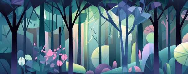 An abstract geometric forest in cool, light colors. Generative AI. 