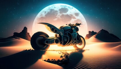 Super bike on desert dunes background. Generative AI