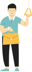 Obraz premium man holding briefcase in subway or bus illustration.