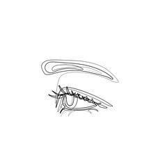 Eye with eyebrow, continuous line drawing, small tattoo, print for clothes and logo design, emblem or logo design, logo for the studio eyelash, isolated vector illustration.