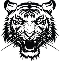 Angry Tiger Roaring Logo Monochrome Design Style
