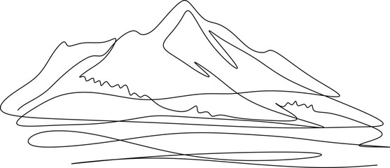 One line art. continues line art. mountain landscape sketch
