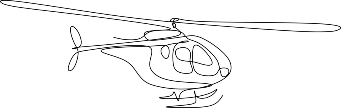 One line art. continues line art. hand drawn sketch of a helicopter