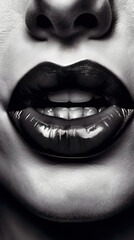 Black and White Lipstick on Women's Lips Close-Up Macro Photograph Generative AI