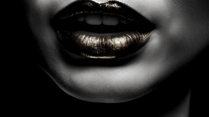 Black and White Lipstick on Women's Lips Close-Up Macro Photograph Generative AI.