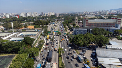 SAO PAULO, BRAZIL, MARCH 24, 2023, aerial view of the Presidente Dutra highway